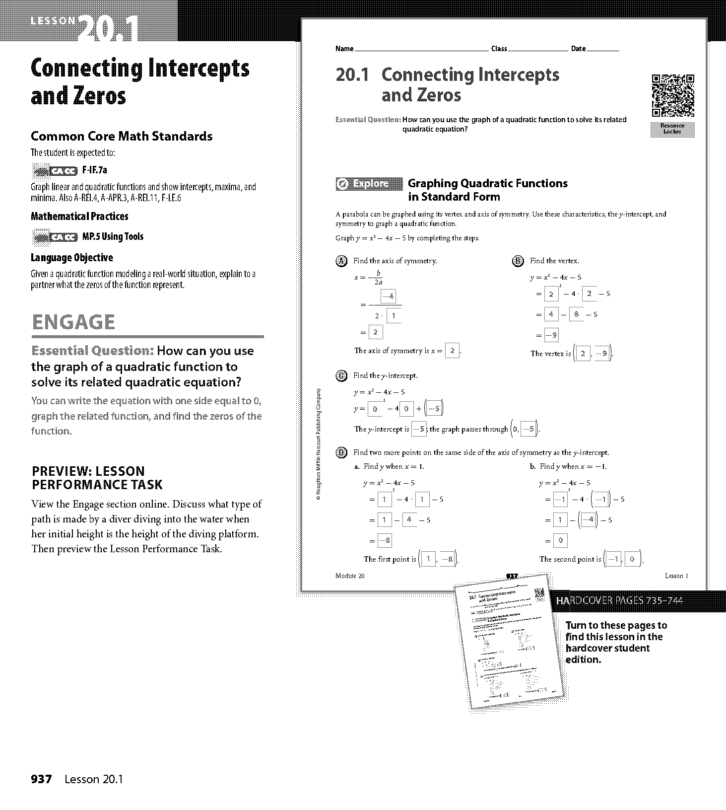 connecting intercepts and zeros worksheet answer key