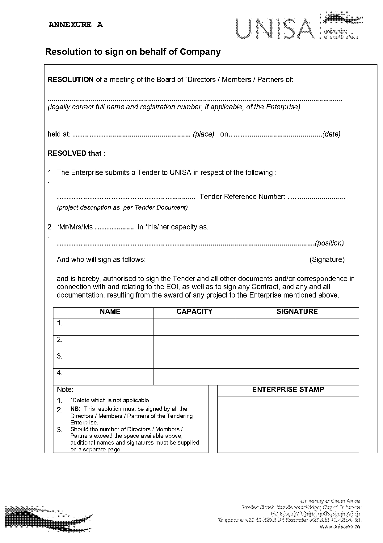 company resolution letter template south africa